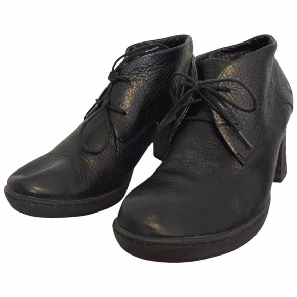 BORN B.O.C Ramsey Heeled Booties 40.5 9 Lace Up Chukka Oxford Black Leather Boot - Picture 2 of 8